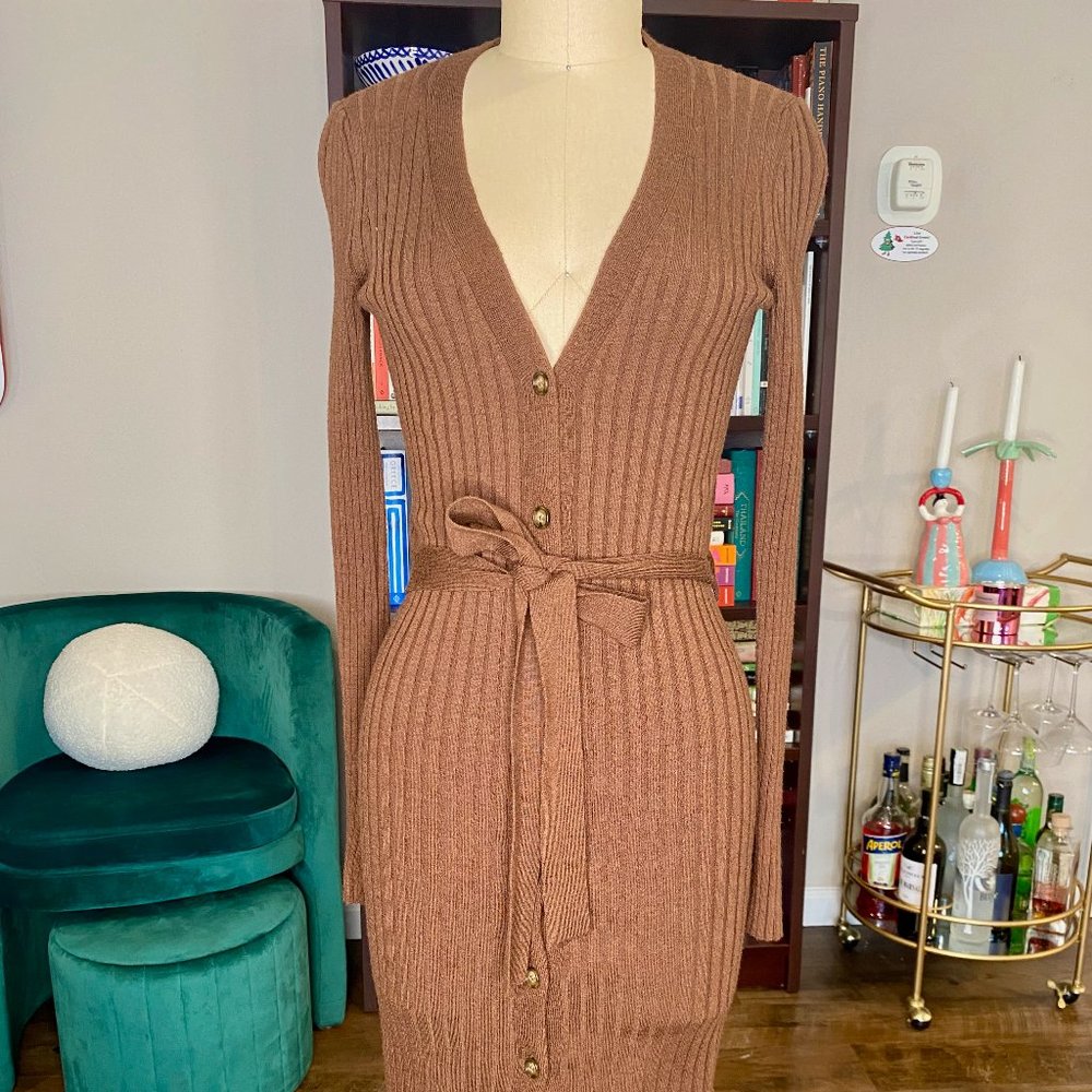 Rouje Paris Brown Knit Sweater Dress Belted S XS EU 34